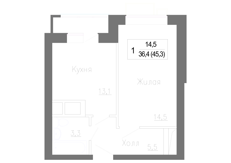 1 ккв 46,5 м²