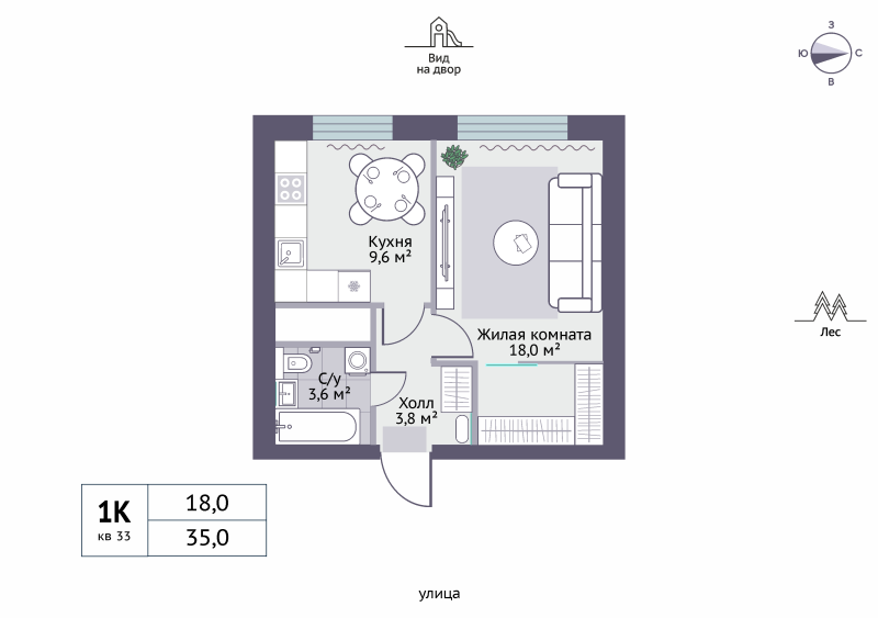 1 ккв 35 м²