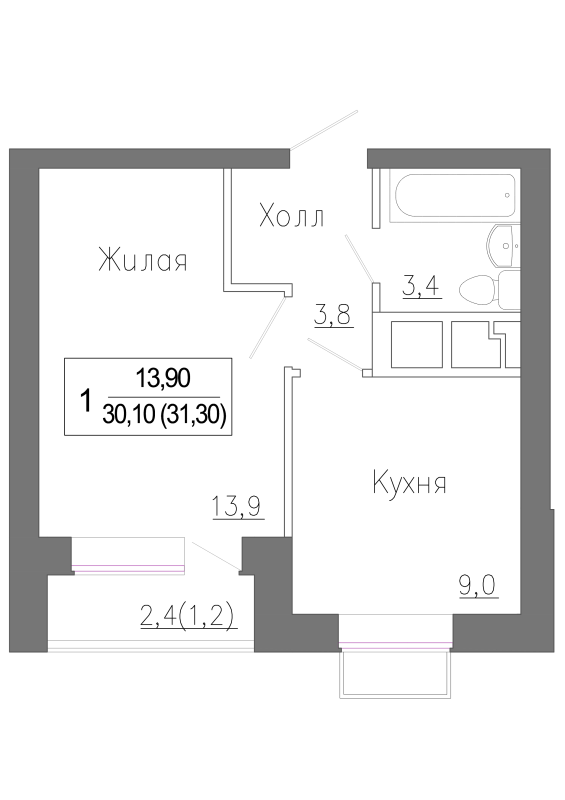 1 ккв 31,9 м²