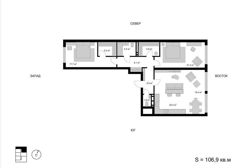 3 ккв (Евро) 106,6 м²