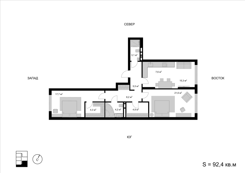 3 ккв (Евро) 94,9 м²