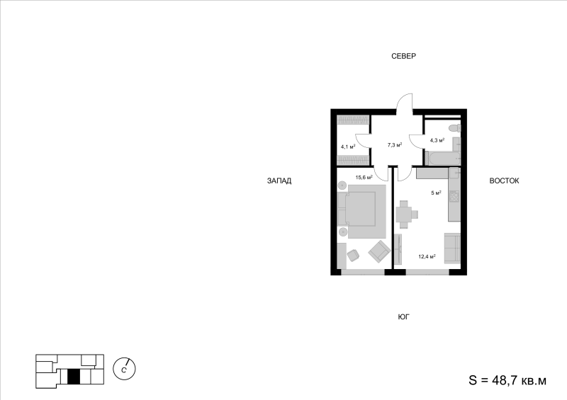 2 ккв (Евро) 49 м²