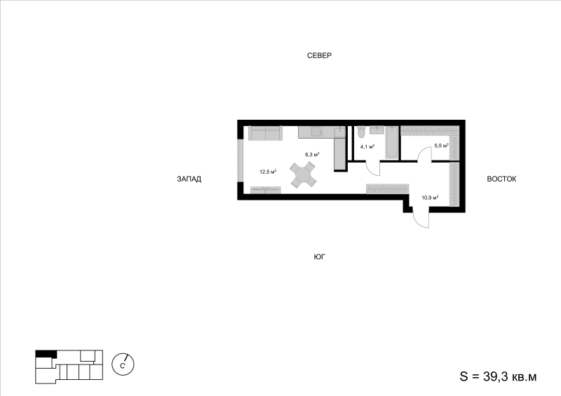Студия 39,7 м²