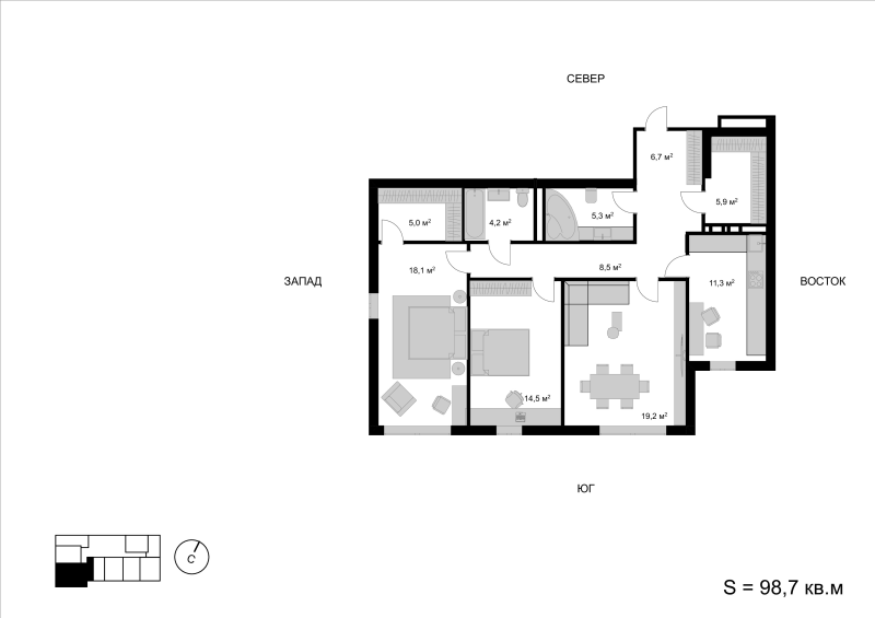 3 ккв 95,8 м²