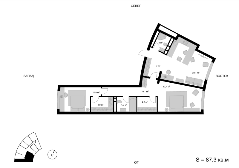 3 ккв (Евро) 89,1 м²