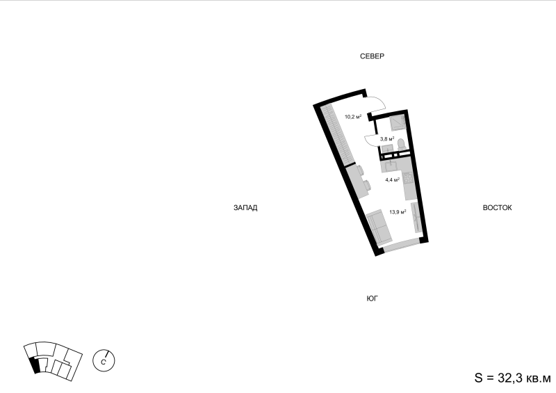 Студия 32 м²