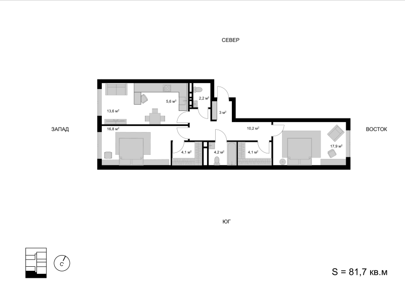 3 ккв (Евро) 81,9 м²