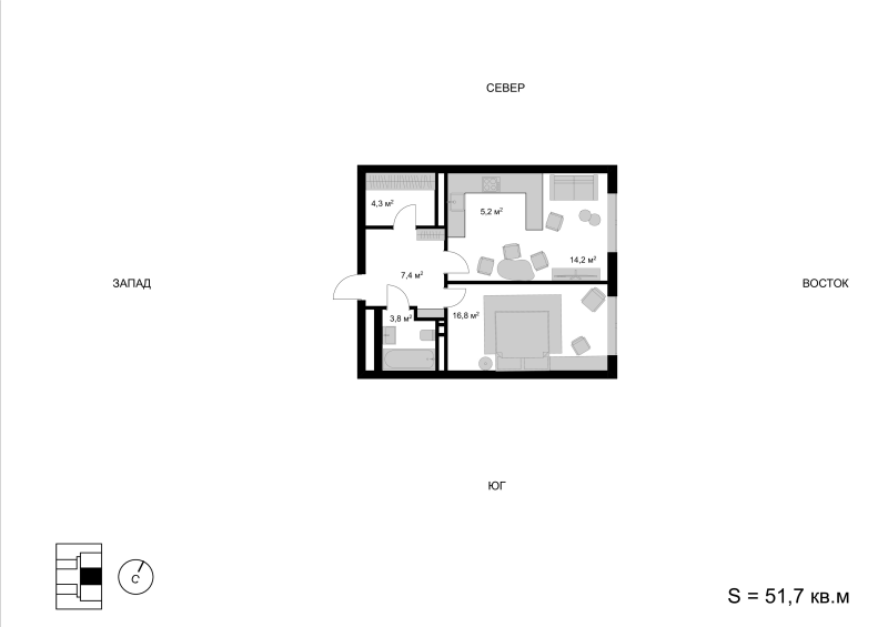 2 ккв (Евро) 51,3 м²