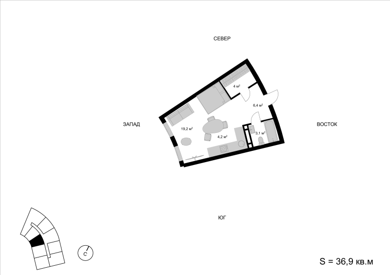 Студия 36,9 м²