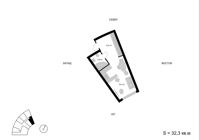 Студия 32,3 м²