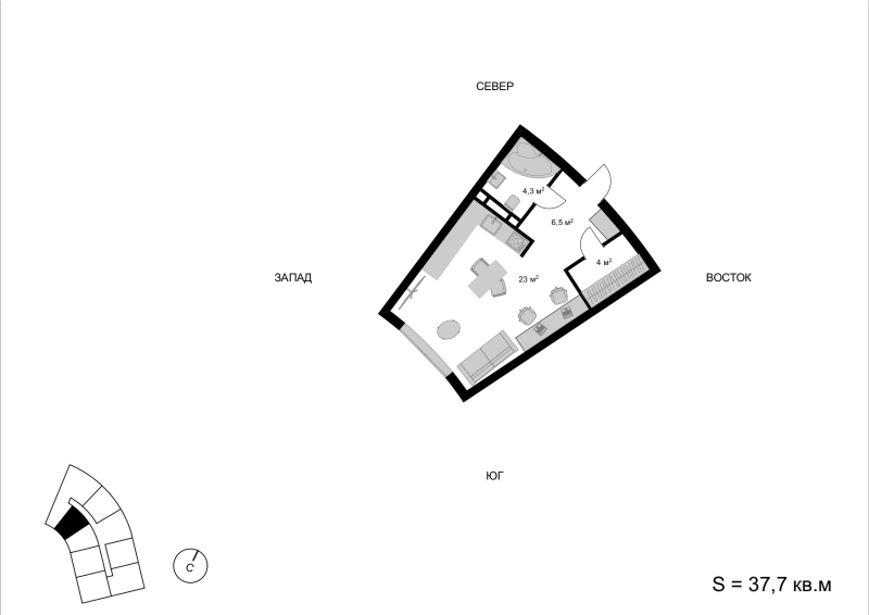 Студия 37,7 м²