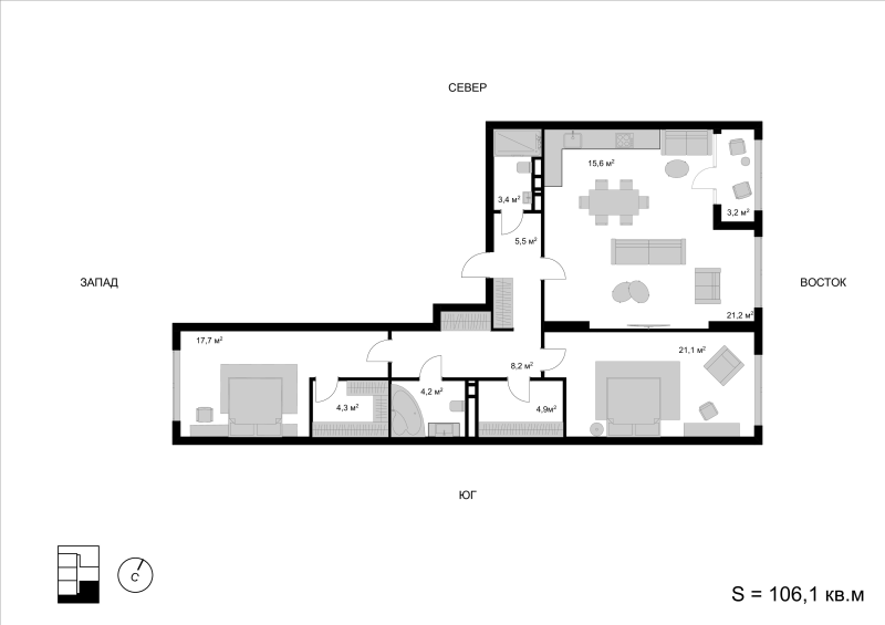 3 ккв (Евро) 106,3 м²