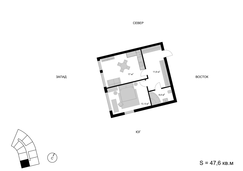 2 ккв (Евро) 47,9 м²