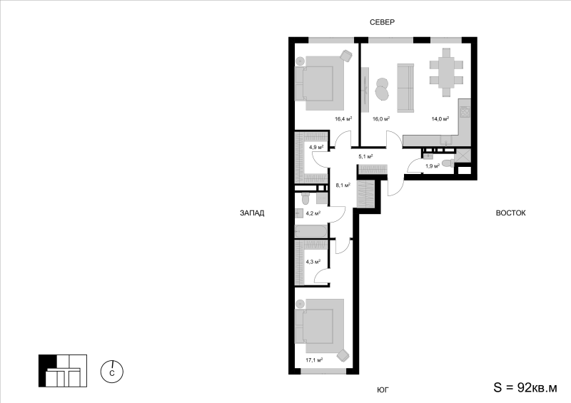 3 ккв (Евро) 93,4 м²