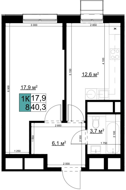 1 ккв 40,3 м²