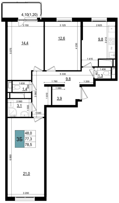 3 ккв 78,5 м²
