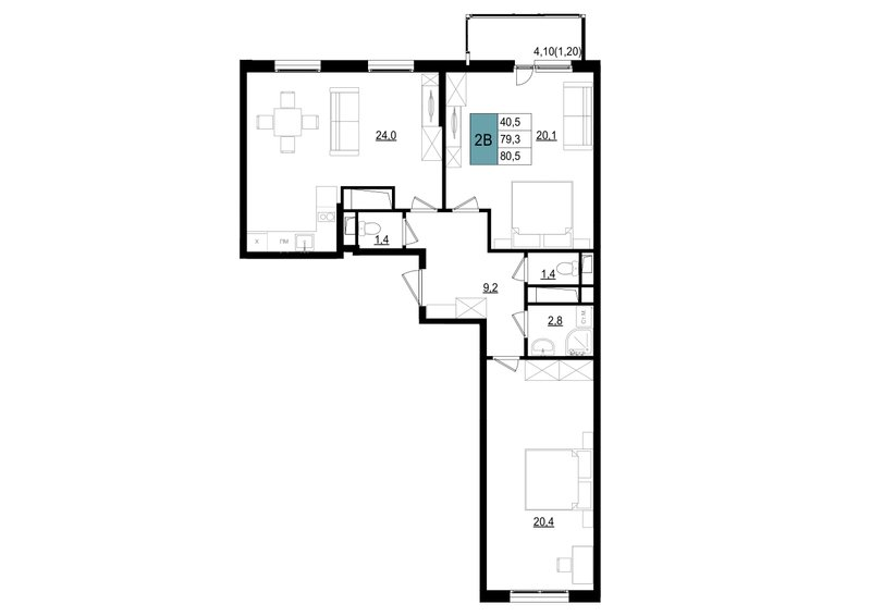 3 ккв (Евро) 80,5 м²