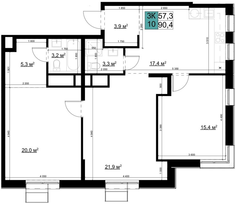 4 ккв (Евро) 91,5 м²