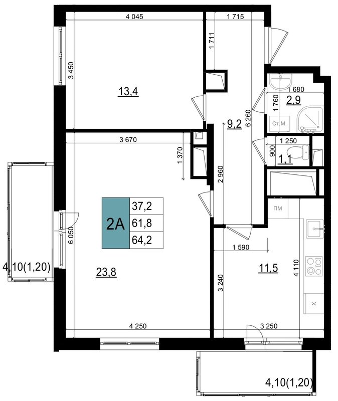 2 ккв 64,2 м²