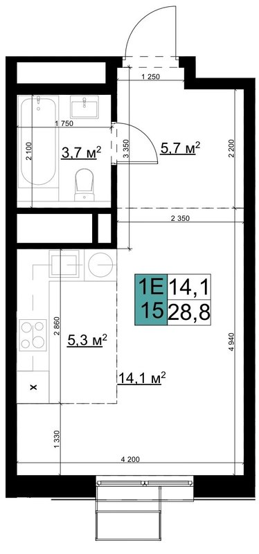 Студия 28,8 м²