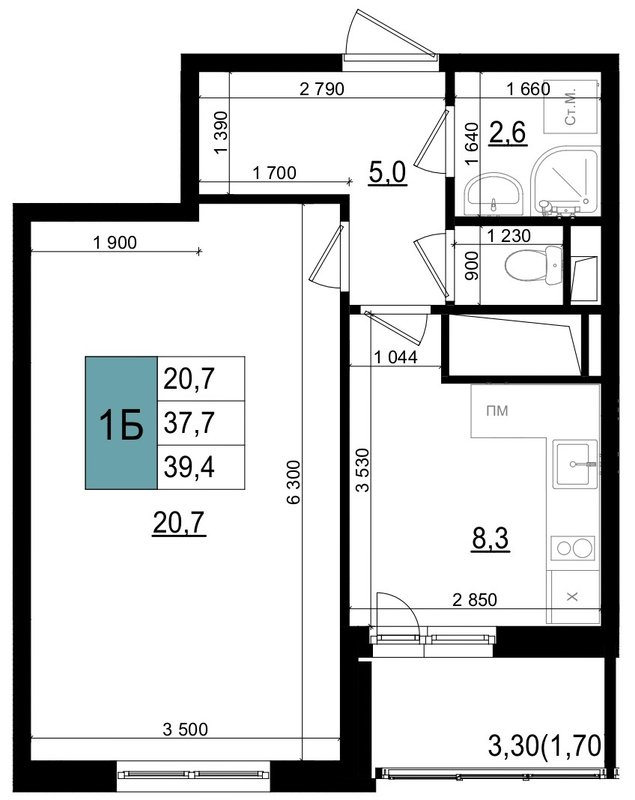 1 ккв 39,4 м²