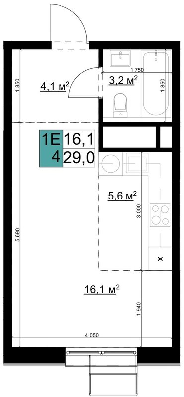 Студия 29 м²
