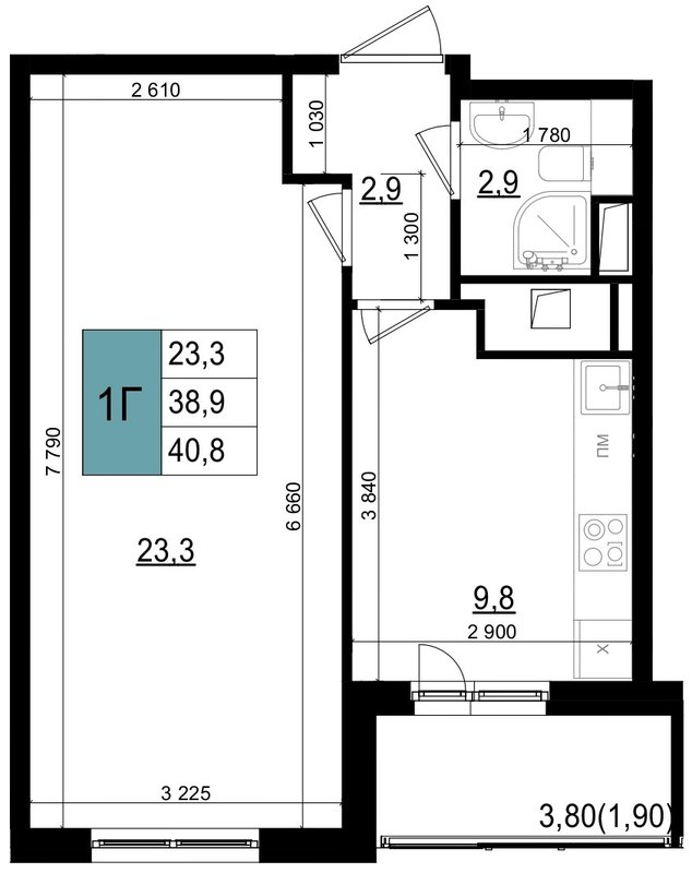 1 ккв 40,8 м²