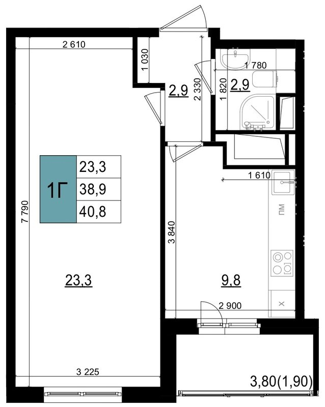1 ккв 40,8 м²