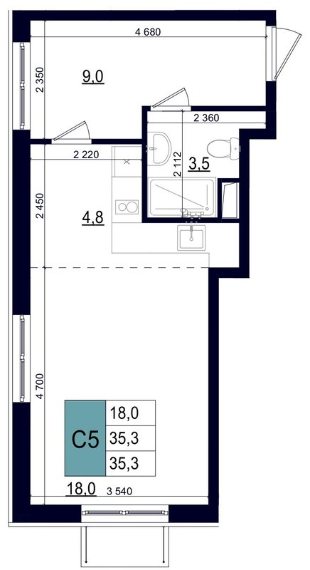 Студия 35,3 м²