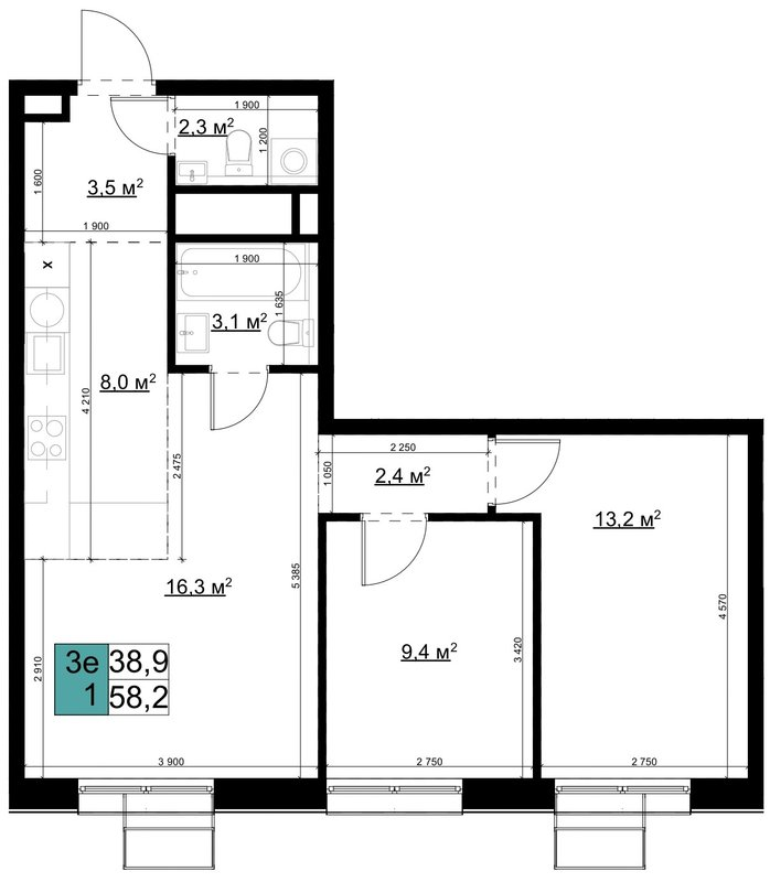 3 ккв (Евро) 58,1 м²