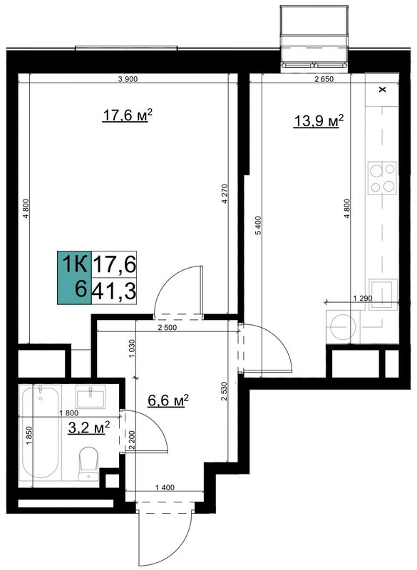 1 ккв 41,3 м²