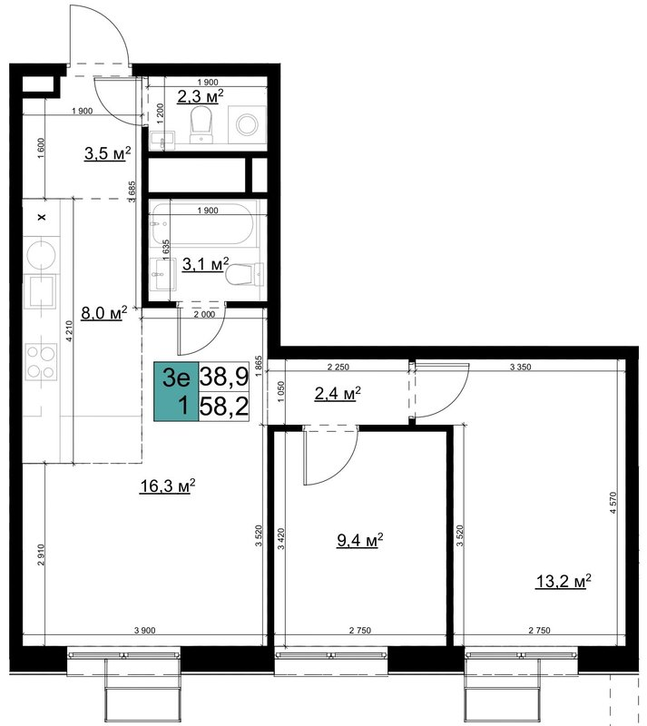 3 ккв (Евро) 58,2 м²