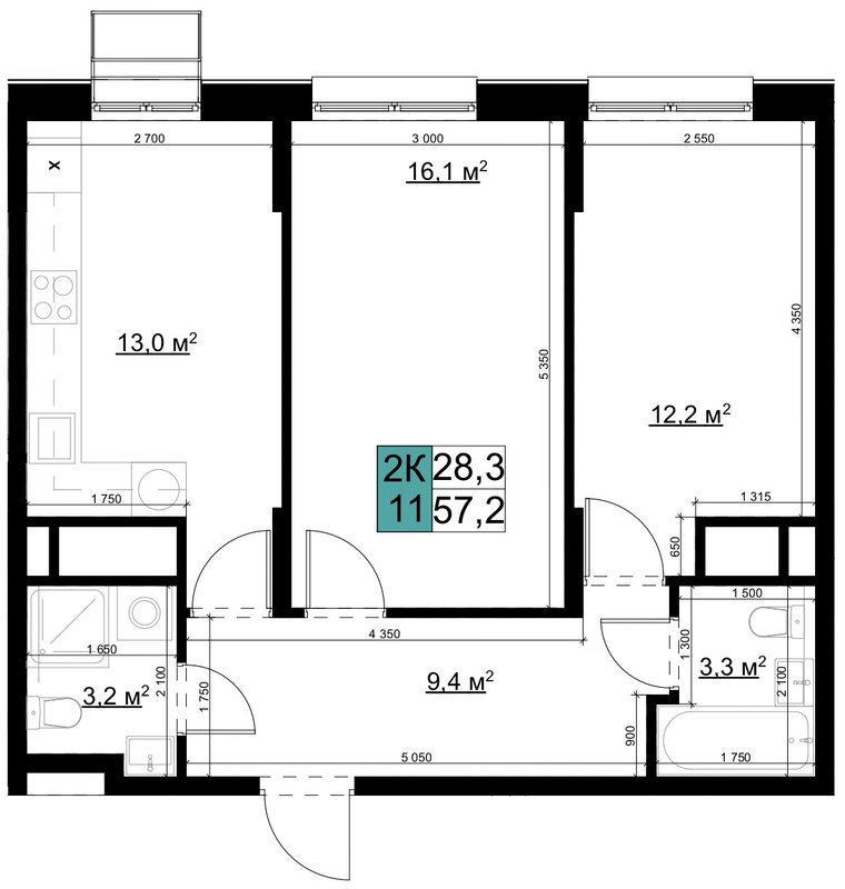 2 ккв 57,2 м²