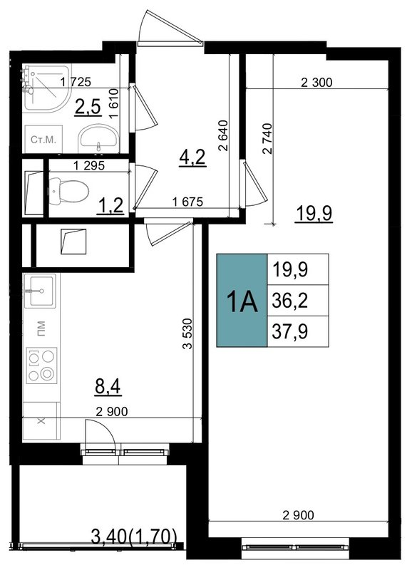 1 ккв 37,9 м²