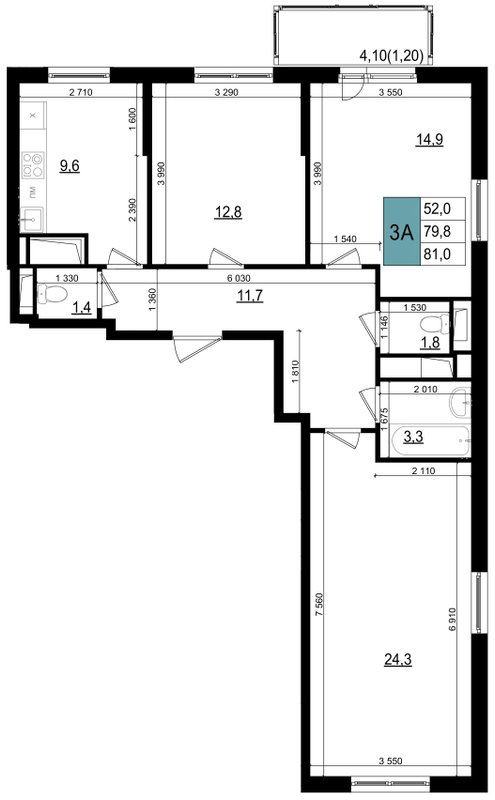 3 ккв 79,8 м²