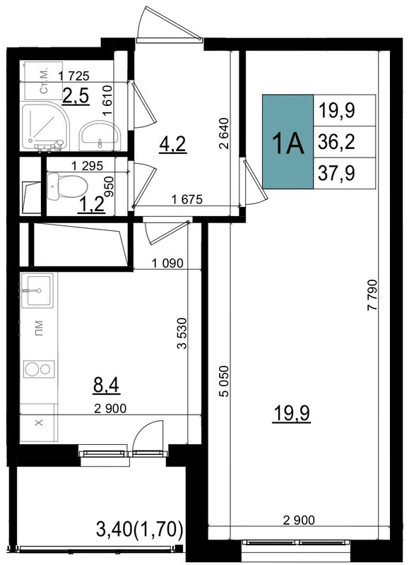 1 ккв 37,9 м²