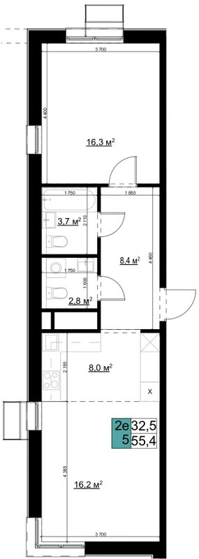 2 ккв (Евро) 55,4 м²