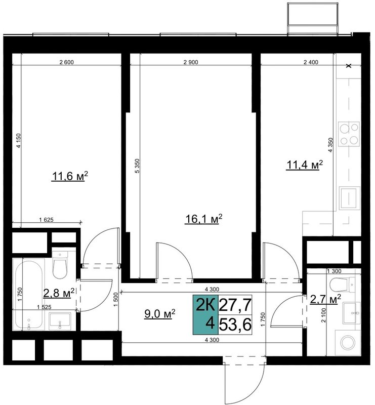 2 ккв 53,4 м²