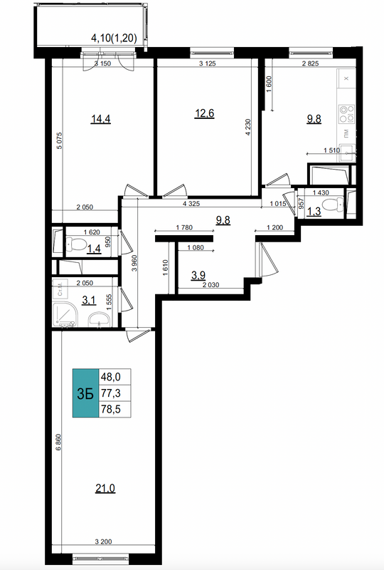 3 ккв 78,5 м²