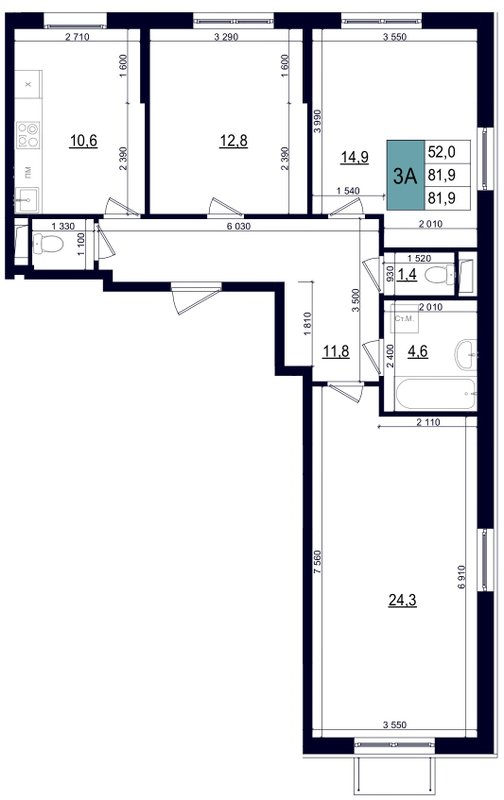 3 ккв 81,9 м²