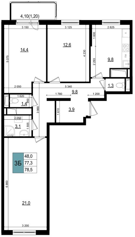3 ккв 78,5 м²