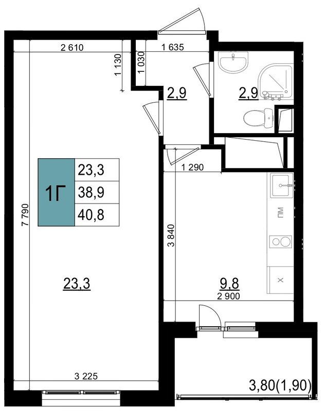 1 ккв 40,8 м²