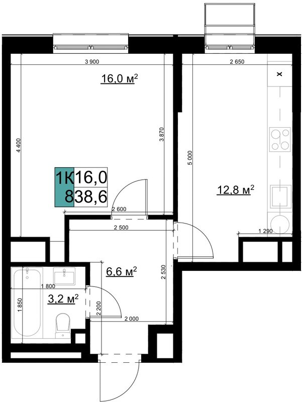 1 ккв 38,6 м²