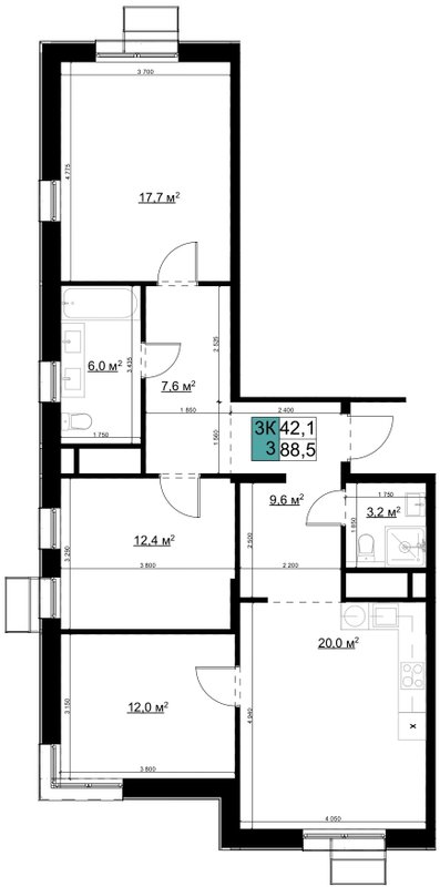 4 ккв (Евро) 88,6 м²