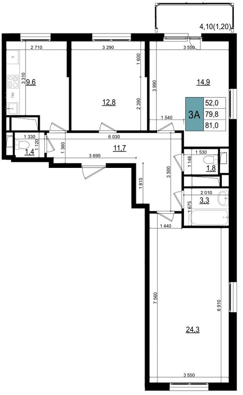 3 ккв 81 м²
