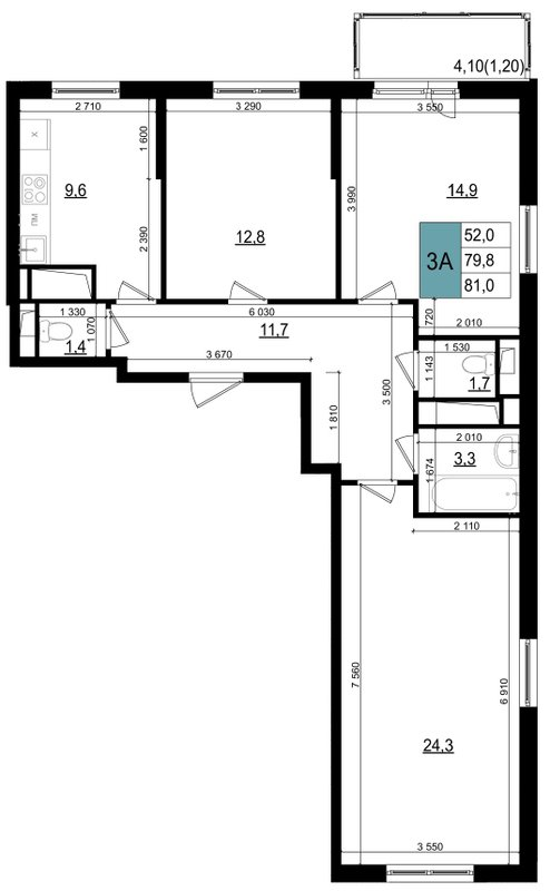 3 ккв 81 м²