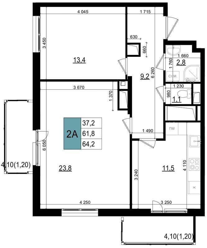2 ккв 64,2 м²