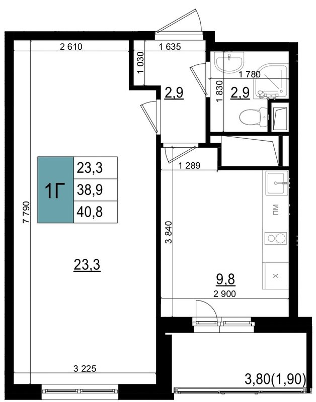 1 ккв 40,8 м²