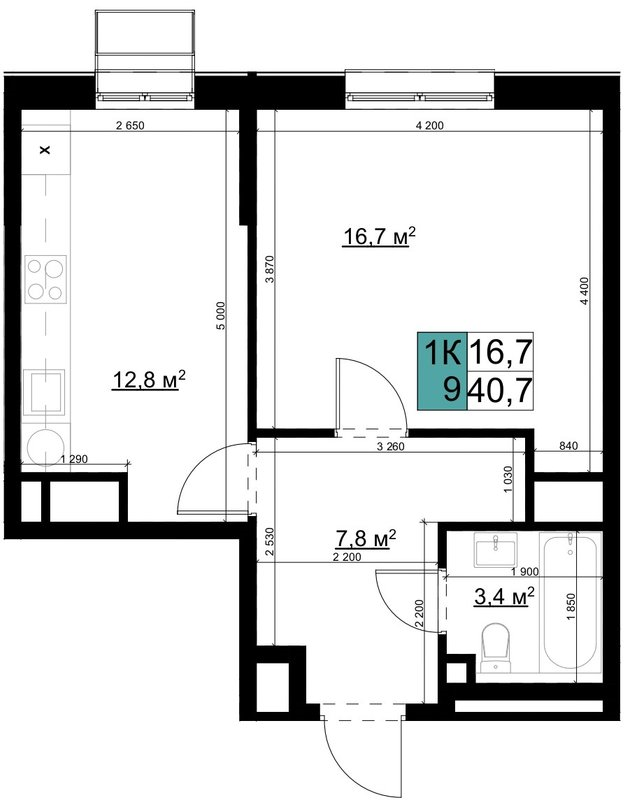 1 ккв 40,7 м²