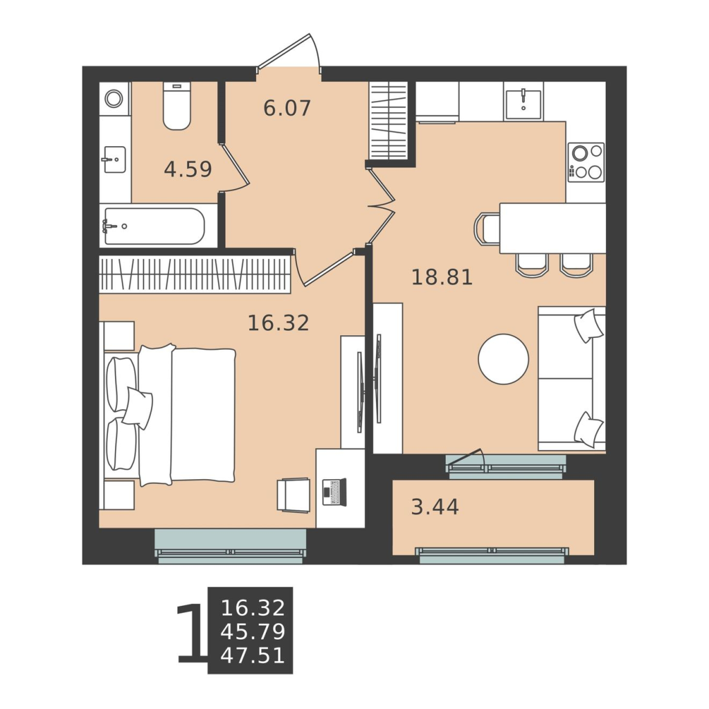 2 ккв (Евро) 47,5 м²